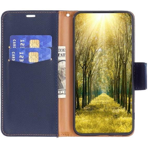 Cu clapetă pentru Samsung Galaxy A55 5G, Wallet Litchi Leather, albastru închis