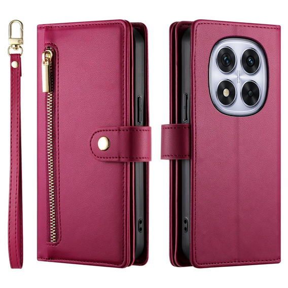Cu clapetă pentru Xiaomi Redmi Note 14 Pro 5G / Poco X7 5G, Wallet Zipper Pocket, roșu