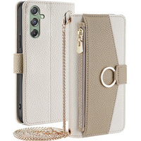 Carcasă flip pentru Samsung Galaxy M34 5G, Wallet Zipper Pocket, cu oglindă, alb