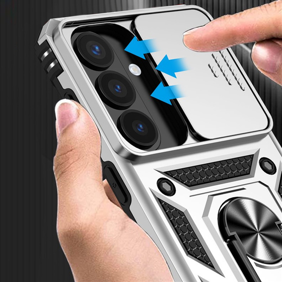 Carcasă blindată cu suport și capac pentru lentilă pentru Samsung Galaxy S26, argintiu