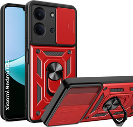 Carcasă blindată pentru Xiaomi Redmi 15C 4G/LTE, cu protecție pentru cameră, cu suport, roșu