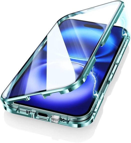 Carcasa Magnetic Dual Glass MagSafe pentru iPhone 16, verde