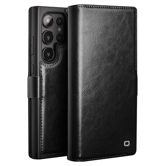 Carcasa flip pentru Samsung Galaxy S25 Ultra, QIALINO Leather Wallet, negru