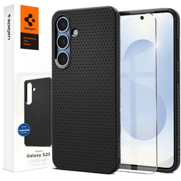 Carcasa Spigen pentru Samsung Galaxy S25+ Plus, Liquid Air, negru + 9H Tempered Glass