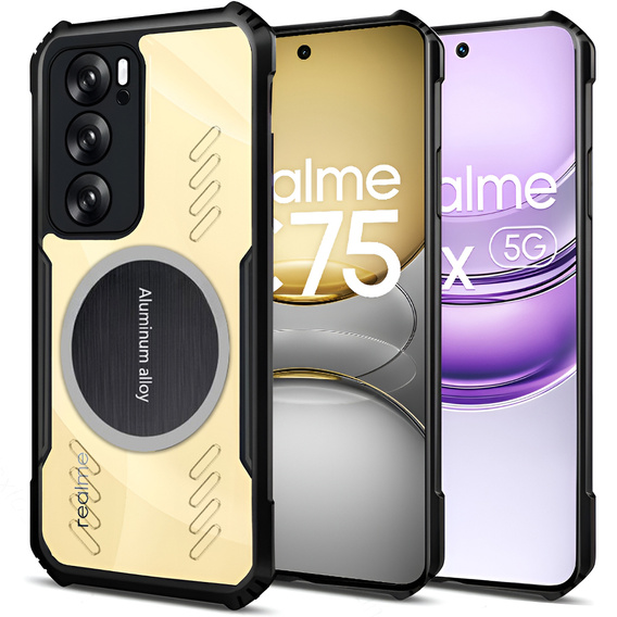 Carcasă pentru Realme 14X / Realme C75, cu placă magnetică, transparent / negru