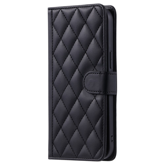 Husă cu clapetă pentru Samsung Galaxy S25, Rhombus Crossbody Leather, negru