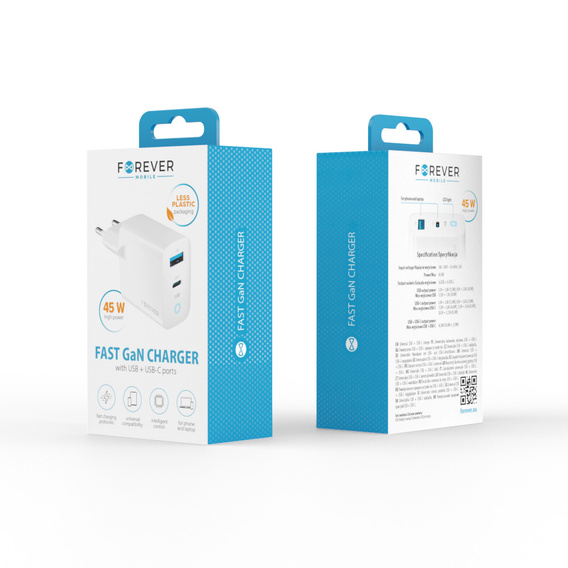 Încărcător de rețea GaN 45 W USB-C + USB
