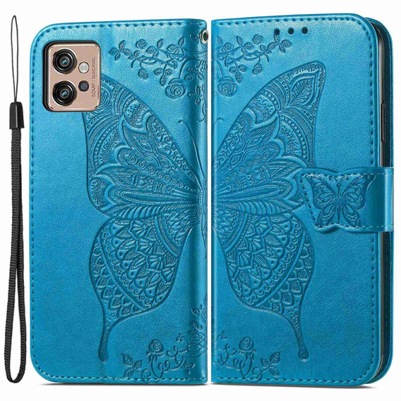 Cu clapetă pentru Motorola Moto G32, Butterfly, albastru