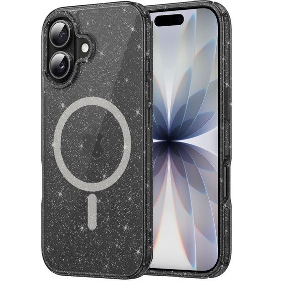 Husă pentru iPhone 17, pentru MagSafe, glitter, negru translucid