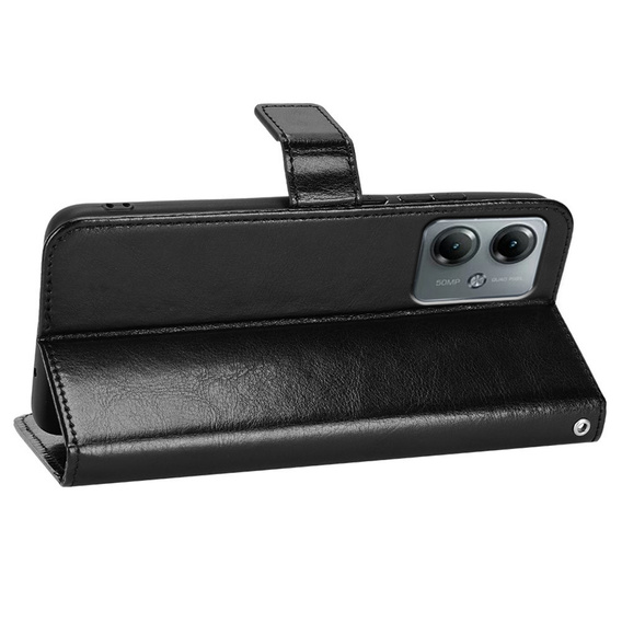 Cu clapetă pentru Motorola Moto G14, Crazy Horse Wallet, negru