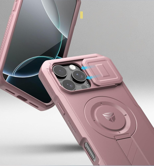 Husă blindată pentru iPhone 16 Pro Max, Dexnor CamProtect MagSafe, roz (Două rame)