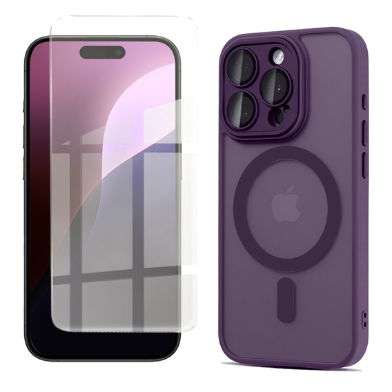 Husă pentru iPhone 16 Pro, pentru MagSafe, ERBORD Matt Case, violet închis + sticlă pentru ecran