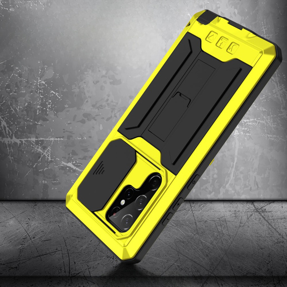 Husă blindată pentru Samsung Galaxy S22 Ultra, R-JUST CamShield Slide, galben