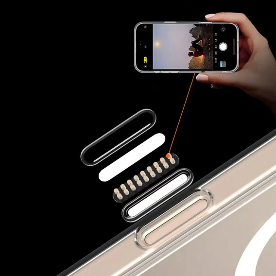 Carcasă ERBORD MagSafe pentru iPhone 16, buton activ, transparentă + Sticlă pentru ecran