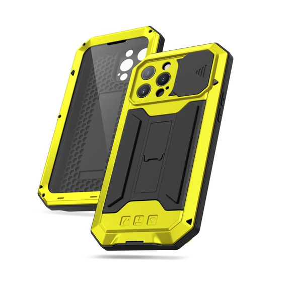Husă pentru iPhone 13 Pro, R-JUST CamShield Slide, armată, galben / negru
