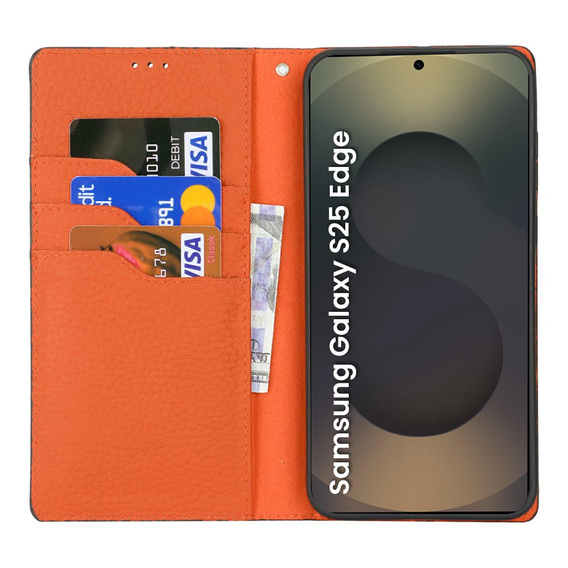 Cu clapetă pentru Samsung Galaxy S25 Edge, Litchi Skin Grain, albastru închis