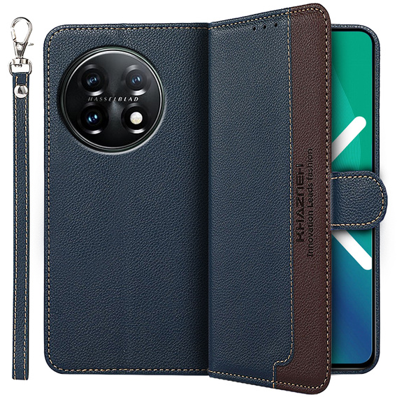 Cu clapetă pentru OnePlus 11 5G, KHAZNEH RFID, Dual Color, albastru închis