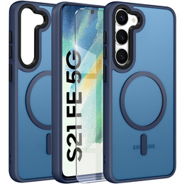Husă pentru Samsung Galaxy S21 FE, pentru MagSafe, ERBORD Matt Case, albastru închis + sticlă pentru ecran