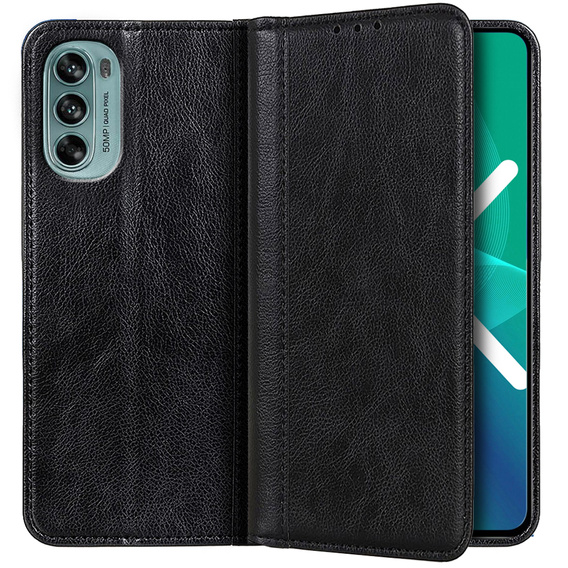 Husa cu clapetă pentru Motorola Moto G62 5G, Split Leather, negru