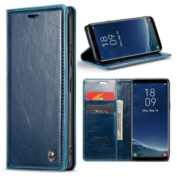 Carcasă flip CASEME pentru Samsung Galaxy S8, Waxy Textured, albastru