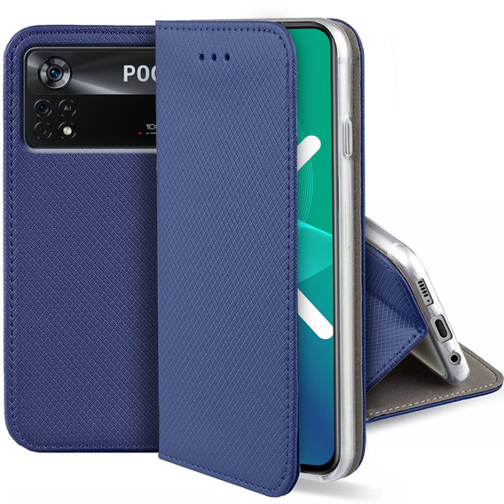 Cu clapetă pentru Xiaomi Poco X4 Pro 5G, Wallet Smart Magnet, albastru