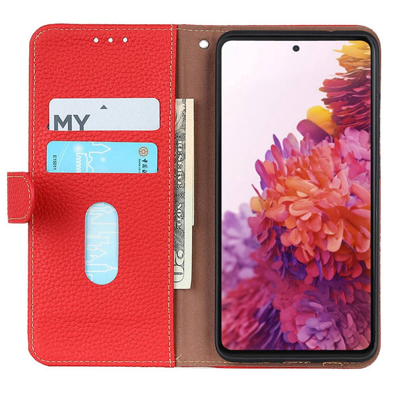 KHAZNEH RFID caz pentru OnePlus 12R, Litchi Texture, roșu