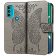 Cu clapetă pentru Motorola Moto G71 5G, Butterfly, gri