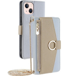 Carcasă flip pentru iPhone 13, Wallet Zipper Pocket, cu oglindă, albastru