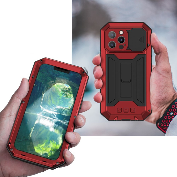 Husă pentru iPhone 13 Pro, R-JUST CamShield Slide, armată, roșu / negru