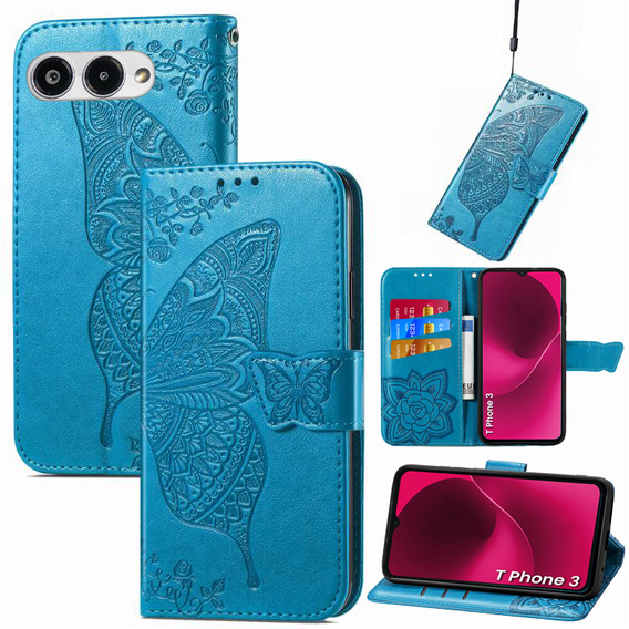 Cu clapetă pentru T Phone 3 5G, Butterfly, albastru