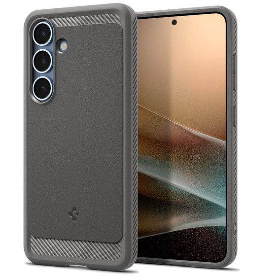 Carcasa Spigen pentru Samsung Galaxy S25, Rugged Armor MagSafe, gri + Tempered Glass 9H