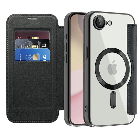 Cu clapetă pentru iPhone 16E, RFID Wallet MagSafe CamShield, negru