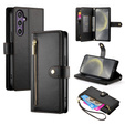 Cu clapetă pentru Samsung Galaxy S25+ Plus, Wallet Zipper Pocket, negru