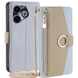 Carcasă flip pentru Infinix Hot 40i, Wallet Zipper Pocket, cu oglindă, albastru