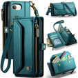 Husă CASEME pentru iPhone16e, RFID Leather Wallet, cu curea de umăr, verde