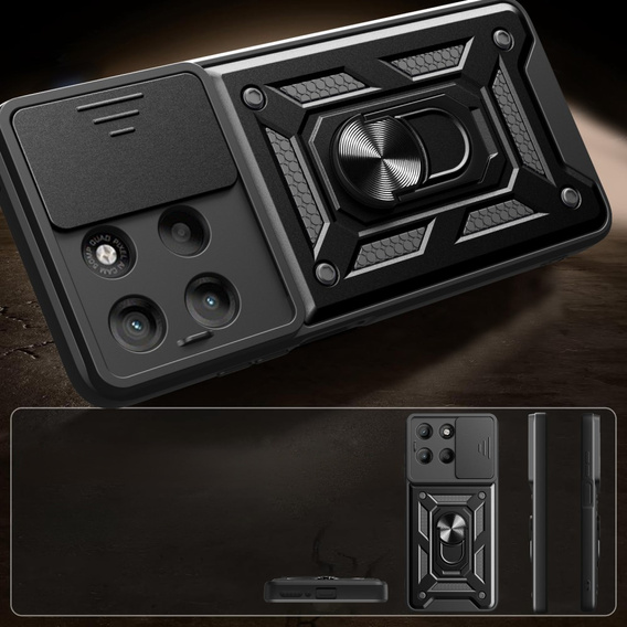 Husă blindată pentru Motorola Moto G15 / Motorola Moto G15 Power, CamShield Slide, negru