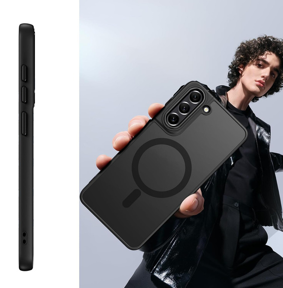 Husă pentru Samsung Galaxy S21 FE, pentru MagSafe, ERBORD Matt Case, negru + sticlă pentru ecran