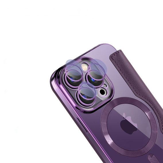 Cu clapetă pentru iPhone 15 Pro, RFID Wallet MagSafe CamShield, violet