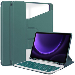 Husă pentru tastatură pentru Samsung Galaxy Tab S10 Lite / S10 FE / S9 FE, Rotary 360° Leather, verde închis
