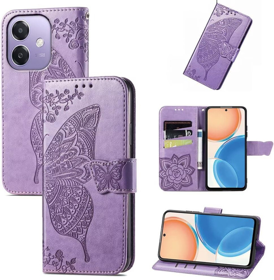 Cu clapetă pentru Oppo A40 / Oppo A40m, Butterfly, violet