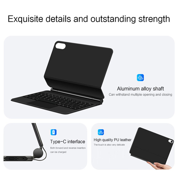 Husă cu tastatură Bluetooth și touchpad pentru iPad 11" 2025 A16 (generația a 11-a) / iPad 10,9" 2022 (generația a 10-a)