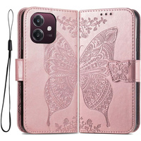 Cu clapetă pentru Oppo A40 / Oppo A40m, Butterfly, roz rose gold