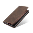 Husa CASEME pentru Xiaomi Redmi Note 10 Pro, Leather Wallet Case, cafea