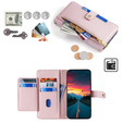 Cu clapetă pentru Realme 14 Pro+ 5G, Wallet Zipper Pocket, roz