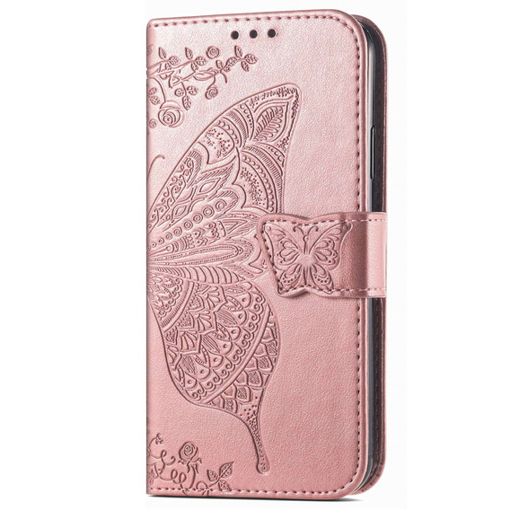 Cu clapetă pentru Samsung Galaxy M13, Butterfly, roz rose gold