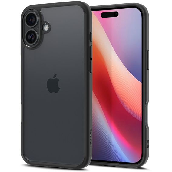 Carcasa Spigen pentru iPhone 16, Ultra Hybrid, transparent / negru + sticlă temperată 9H