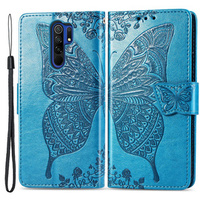 Cu clapetă pentru Xiaomi Redmi 9, Butterfly, albastru