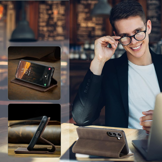 Husă pentru Samsung Galaxy A16, ERBORD Vintage, portofel cu clapetă, cafea
