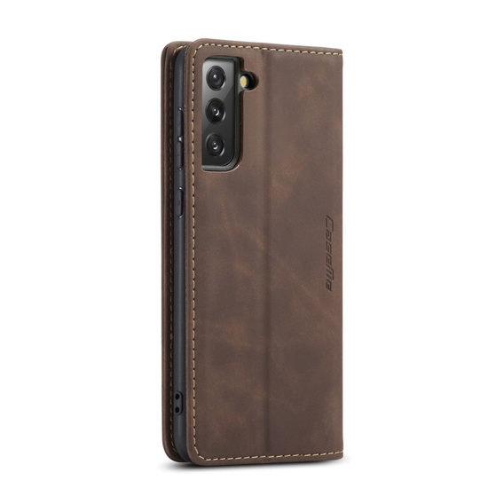 Husa CASEME pentru Samsung Galaxy S21 FE, Leather Wallet Case, cafea
