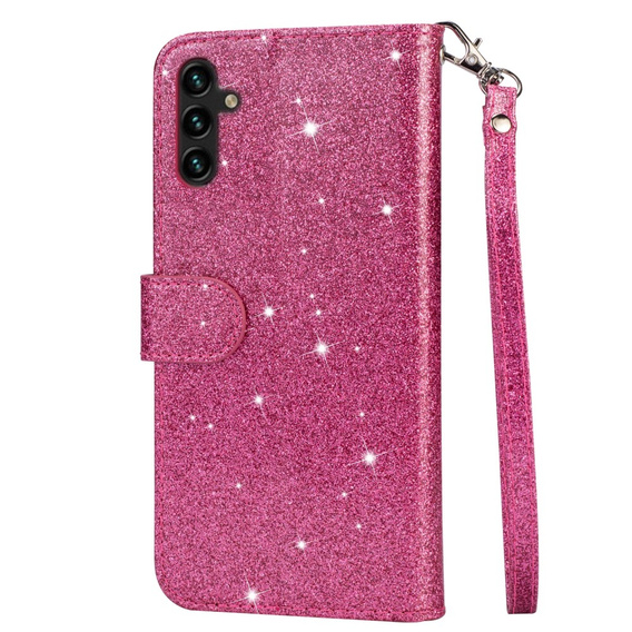 Cu clapetă pentru Samsung Galaxy A56 5G, Wallet Zipper Pocket Glittery, roz